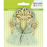 Motif en bois Fleur & 2 pompons vert clair