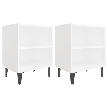 vidaXL Tables de chevet avec pieds en métal 2 Pièces Blanc 40x30x50 cm