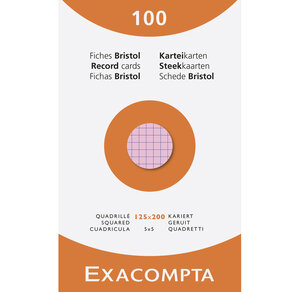 Étui De 100 Fiches - Bristol Quadrillé 5x5 Non Perforé 125x200mm - Couleurs Assorties - X 12 - Exacompta