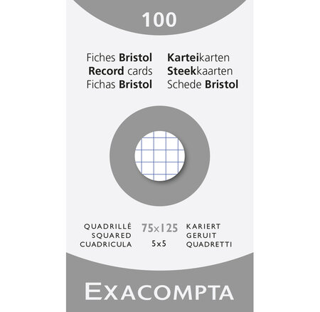 Étui De 100 Fiches - Bristol Quadrillé 5x5 Non Perforé 75x125mm - Blanc - X 10 - Exacompta