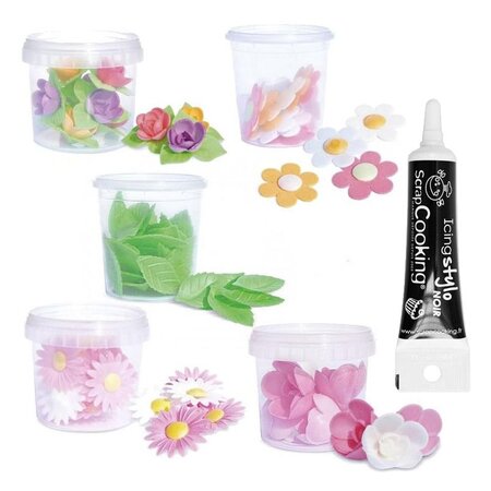 Décors feuilles & fleurs azyme + Stylo glaçage noir