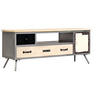 vidaXL Meuble TV Bois de manguier massif et acier 120 x 30 x 45 cm