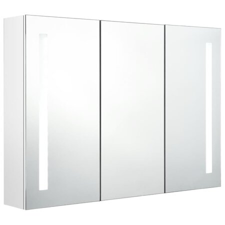 vidaXL Armoire de salle de bain à miroir LED 89x14x62cm Blanc brillant