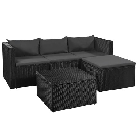 vidaXL Salon de jardin 3 Pièces Résine tressée Noir et gris
