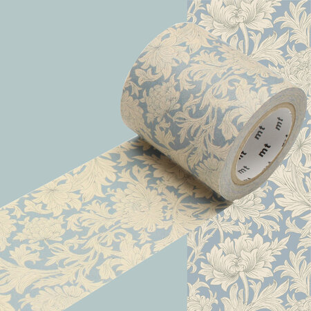 Masking Tape MT William Morris 5 cm chrysanthème fond bleu