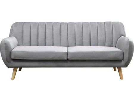 Canapé scandinave fixe en velours "Jarvis" - 3 places - Gris.