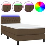 vidaXL Sommier tapissier et matelas et LED Marron foncé 90x190cm Tissu
