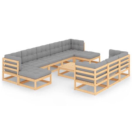 vidaXL Salon de jardin 11 Pièces avec coussins Bois de pin massif