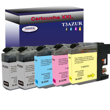 Lot de 5 Cartouche compatible Brother DCP-J4120DW, DCP-J562DW, MFC-J1140W, LC223  (Noire+Couleur) – T3AZUR