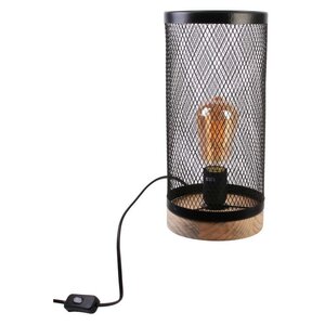 Lampe cylindrique métal grillagé socle en bois