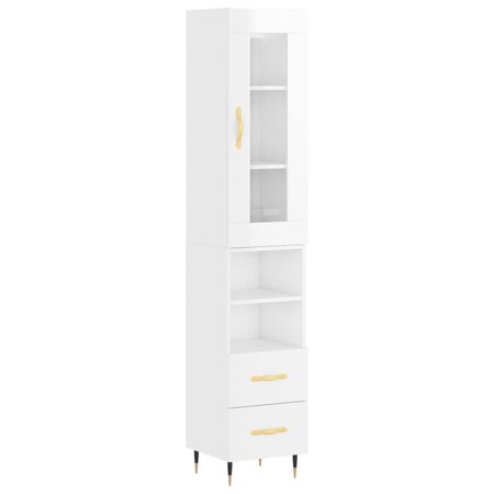vidaXL Buffet haut Blanc brillant 34 5x34x180 cm Bois d'ingénierie