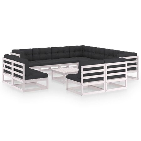 vidaXL Salon de jardin 12 Pièces avec coussins Blanc Bois de pin massif