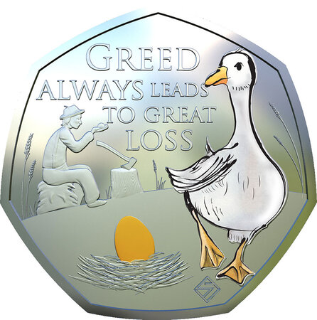 Pièce de monnaie en Argent 50 Pence g 8 Millésime 2022 Proverbs GOOSE THAT LAID THE GOLDEN EGGS