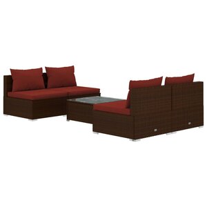 vidaXL Salon de jardin 5 Pièces avec coussins résine tressée marron