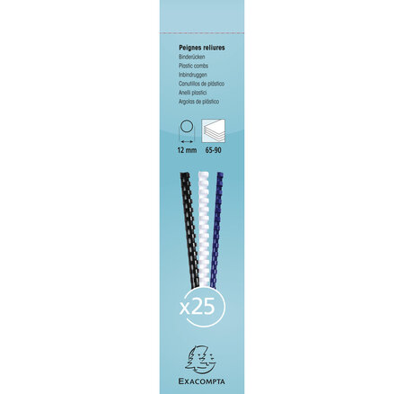 Boite 25 Reliures Spirales Plastique 12mm - Exacompta