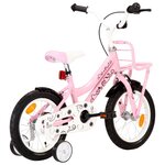 vidaXL Vélo enfant avec porte-bagages avant 14 pouces Blanc et rose