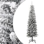 vidaXL Sapin de Noël artificiel mince avec neige floquée 210 cm PVC/PE
