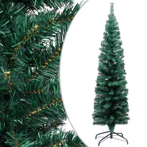 vidaXL Sapin de Noël artificiel mince avec support vert 150 cm PVC