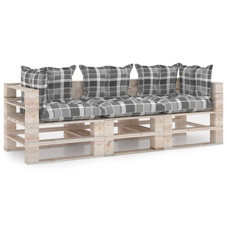 vidaXL Canapé palette de jardin 3 places et coussins bois de pin