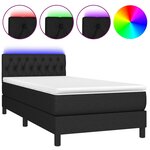vidaXL Sommier tapissier avec matelas et LED Noir 90x200 cm Tissu