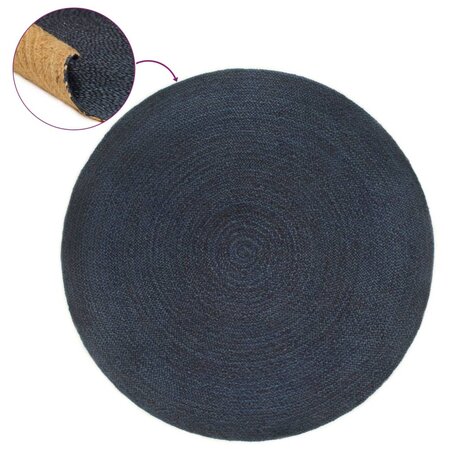 vidaXL Tapis tressé réversible Bleu marine et naturel 150 cm Jute Rond