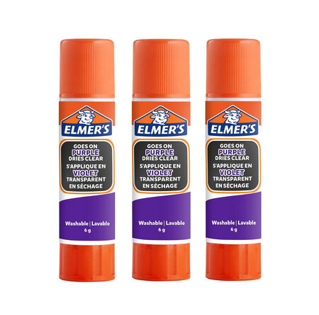 Elmer's stic bâtons de colle violette  devient transparente en séchant  lavable et adaptée aux enfants  6g x 3