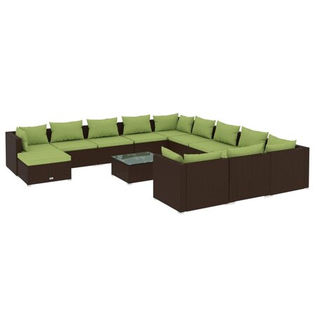 vidaXL Salon de jardin 13 Pièces avec coussins Résine tressée Marron