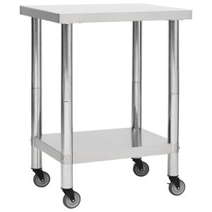 Vidaxl table de travail de cuisine avec roues 80x30x85 cm inox