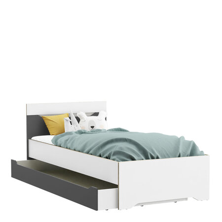 Lit adulte 1 tiroir - GENIUS - Blanc et Gris - 90 x 190 cm - DEMEYERE