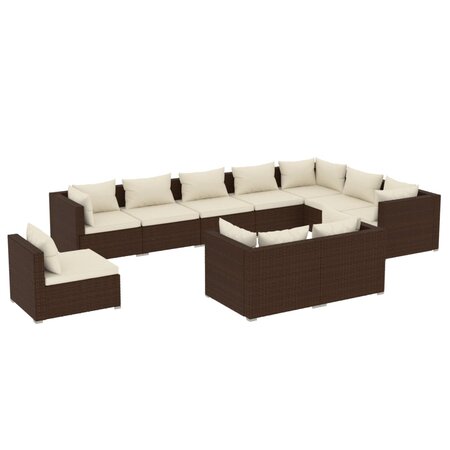 vidaXL Salon de jardin 10 Pièces avec coussins Résine tressée Marron