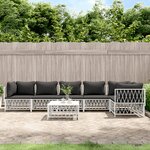 vidaXL Salon de jardin 7 Pièces avec coussins blanc acier