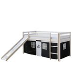 Lit Simple Blanc 90x200 en hauteur avec echelle et rideau Foncé et toboggan