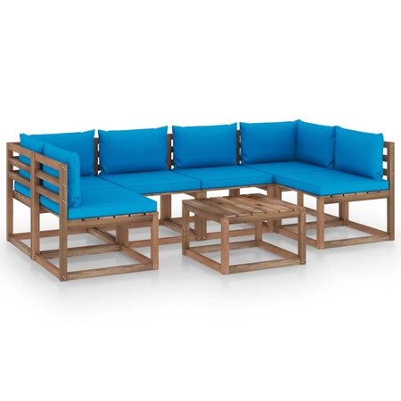vidaXL Salon palette de jardin 7 Pièces et coussins Bois de pin imprégné