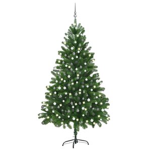 vidaXL Arbre de Noël artificiel pré-éclairé et boules 210 cm vert