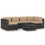 vidaXL Salon de jardin 7 Pièces avec coussins Bois imprégné de gris
