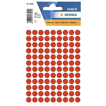 Etui de 540 étiquettes multi-usages diamètre 8 mm rouge fluo herma