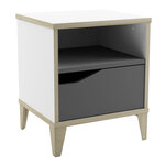 Table de chevet 1 tiroir - GENIUS - Blanc et Gris - 36 8 x 33 x 43 8 cm - DEMEYERE