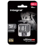 Carte mémoire Micro SD Integral UltimaPro 64 Go Class 10 + adaptateur SD