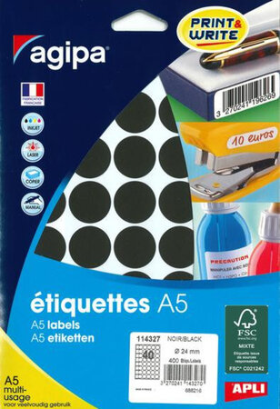 400 Étiquettes Noir Ø 24