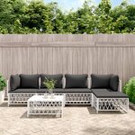 vidaXL Salon de jardin avec coussins 6 Pièces blanc acier