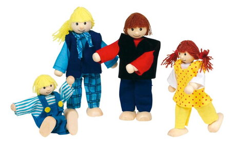 Poupées articulées en bois et chiffon Famille moderne - Goki
