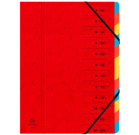 Trieur agrafé 24 x 32 cm avec élastiques 12 compartiments rouge exacompta