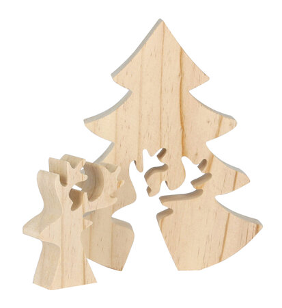 Sapin de Noel en bois avec cerf amovible 15x12 5x2 cm