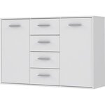 Buffet bas - Blanc mat - 2 portes + 4 tiroirs  - PILVI - L 122,6 x P 34,2 x H 81,1 cm