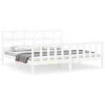 vidaXL Cadre de lit avec tête de lit blanc Super King bois massif