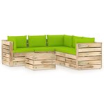 vidaXL Salon de jardin 6 Pièces avec coussins Bois imprégné de vert