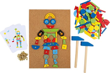 Jeu Liège Accessoires Inclus (2 Marteaux, 100 Clous Et 126 Pièces En Bois Colorés)
