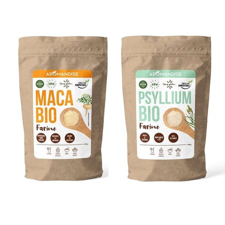 Duo de farines de psyllium et de maca bio - 2 x 250 g