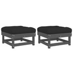 vidaXL Repose-pieds de jardin et coussins 2Pièces gris bois de pin massif