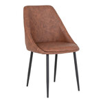 Chaise de salle à manger en cuir synthétique marron vintage avec pieds noirs